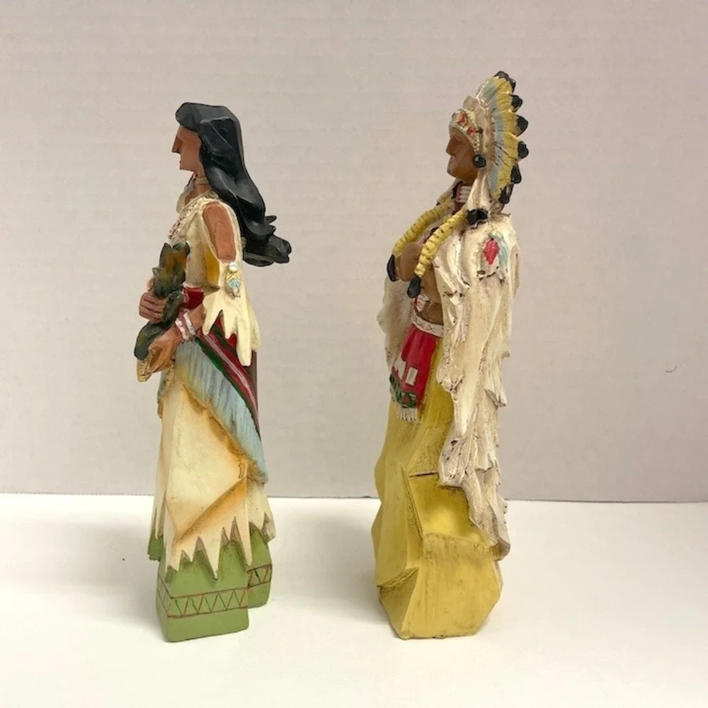 Vintage Hand Painted Resin Native American Couple‎ Figurines 9